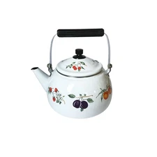 Vintage Tableworks Unlimited Kettle Teapot Enamelware Fruit Design Prop