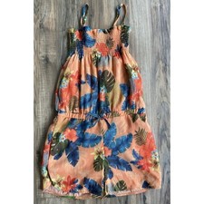 Desigual Romper Spring Girls Orange Blue Floral Print Smocked Sleeveless 11/12
