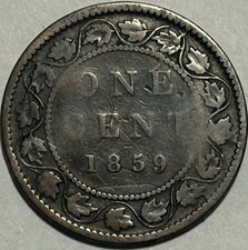 RARE LOW 9 1859 Canada 1 Cent! BROKEN STEM & DIE CRACK ERRORS! *LOW 9 VARIETY!*