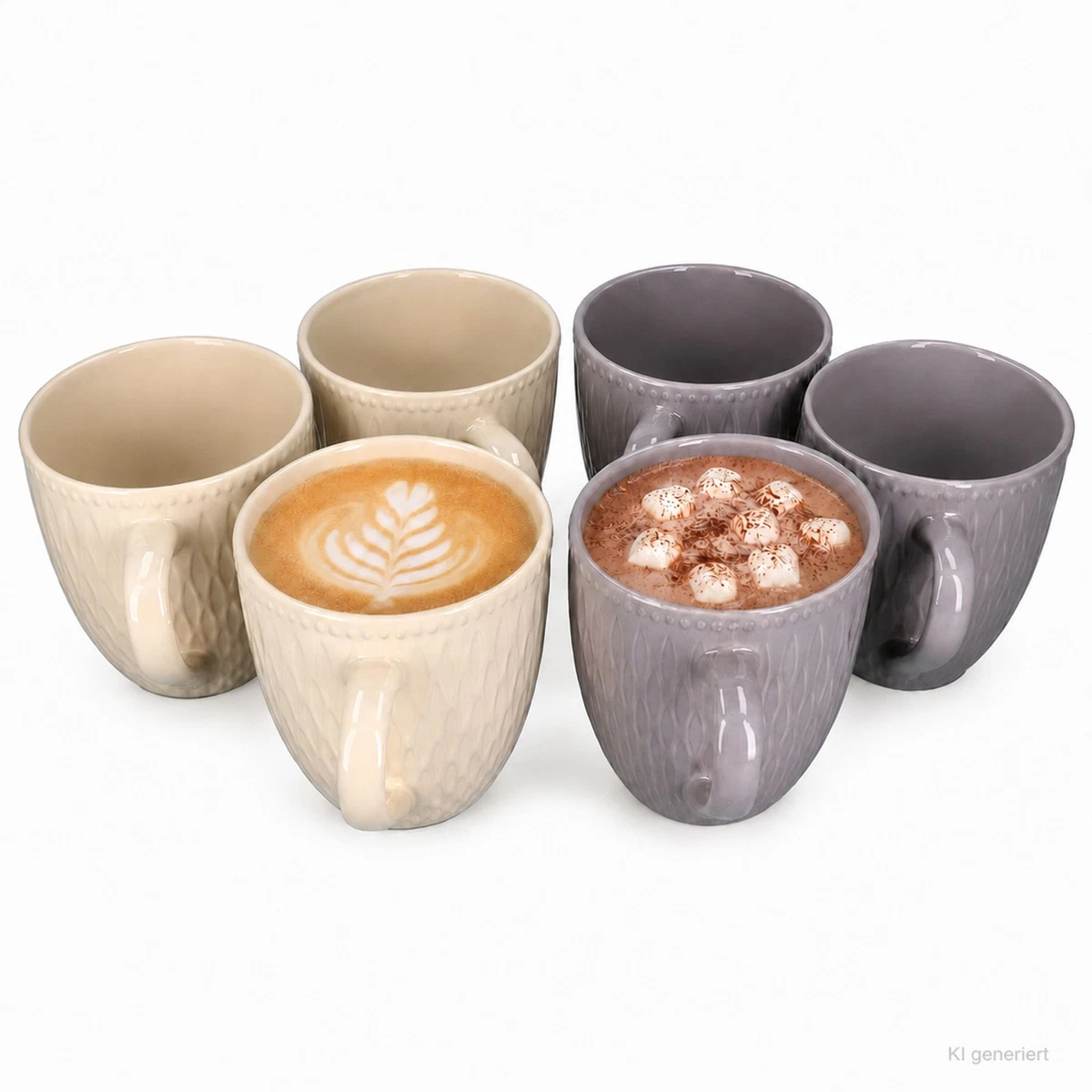6er Set Biko Kaffeebecher konisch 600ml Keramik Vanille Grau Tee-Tasse Jumbo