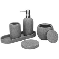 Grey Resin Bathroom Accessory Set, 5 Pcs Bathroom Accessories Set with Lotion...