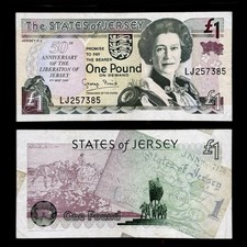 1995 States Of Jersey 1 One Pound Paper Money Old Banknote 50th Commemorative VF