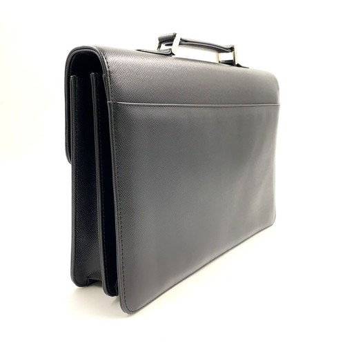 YVES SAINT LAURENT YSL logo plate Business bag black Leather