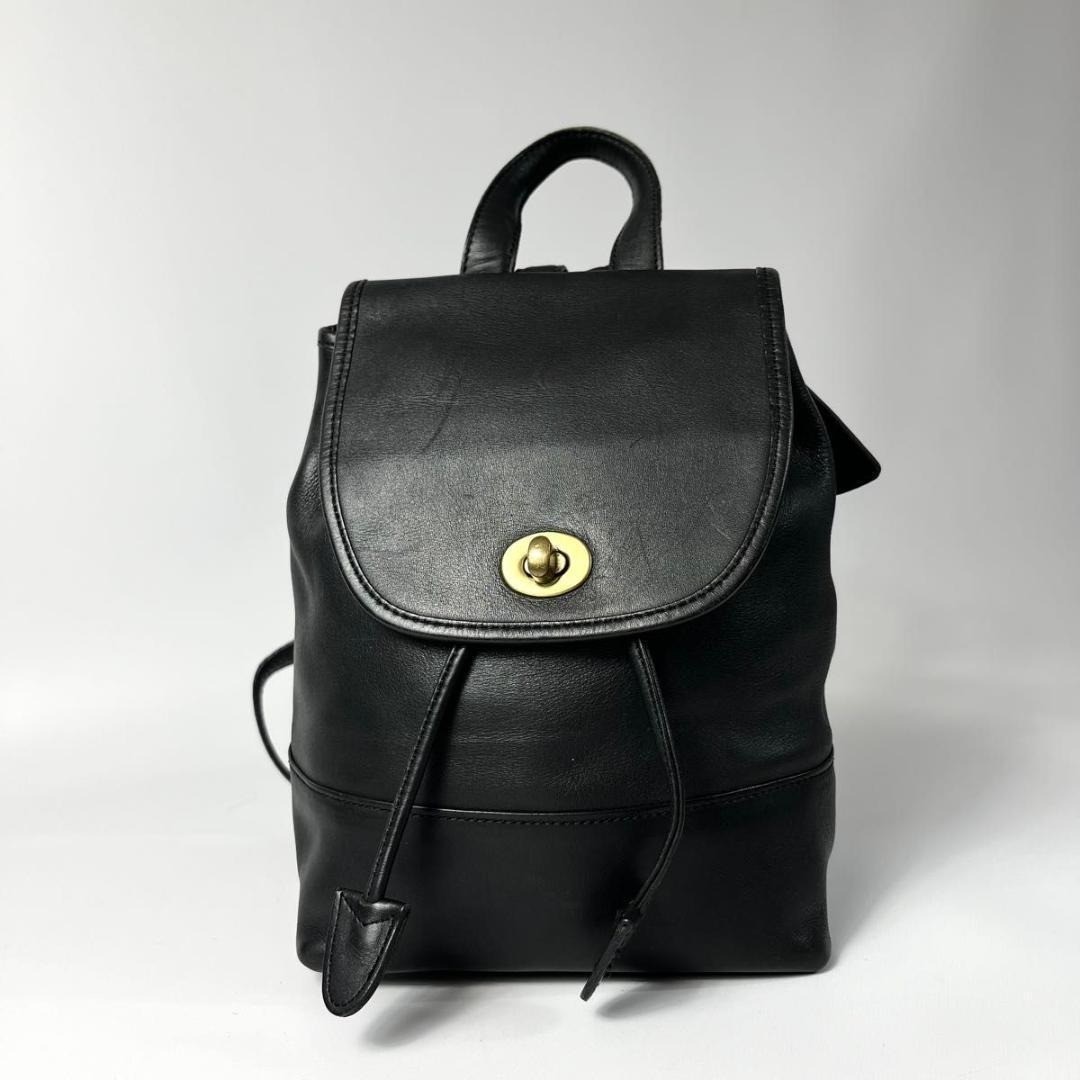 COACH 78 Vintage Mini Backpack Turnlock Leather Black Gold Hardware From Japan