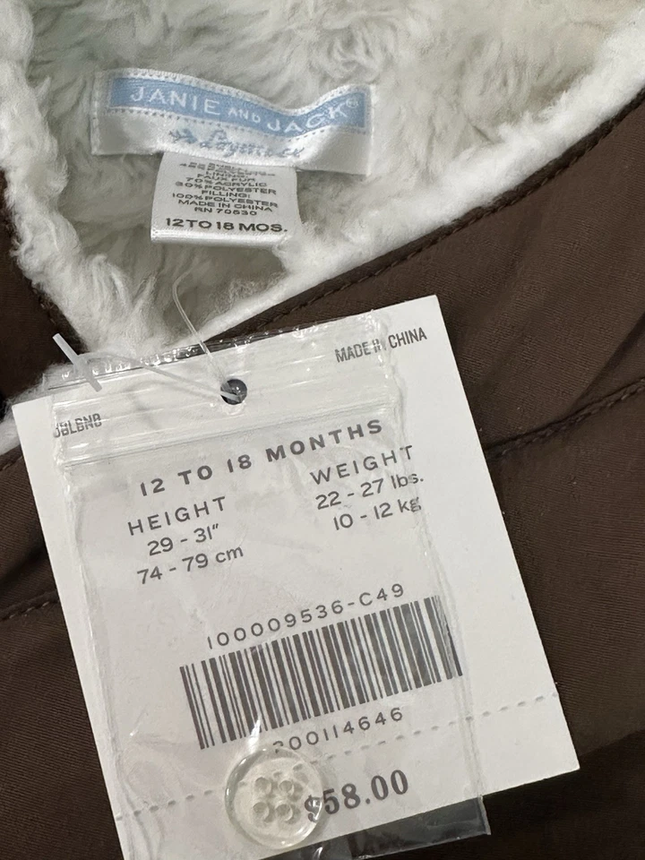 Janie and Jack NUEVO CON ETIQUETAS ABRIGO CHAQUETA KIMONO PIEL SINTÉTICA DULCE NIEVE MARRÓN 12-18 Meses Foto 2 de 4