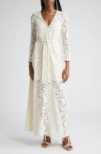 Zimmermann Matchmaker Floral Lace Belted L/S Dress Cream Lined Size 3 US 10