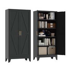 71" Tall Pantry Cabinet, Black Metal Pantry Storage Cabinet