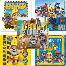 25 Paw Patrol Rubble and Crew Stickers, Assorted, 2.5"x2.5" each