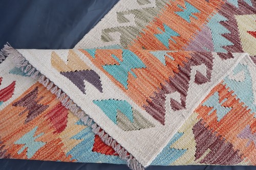 16 Ft Kilim Runner Rug 2'5x16 ft Soft Beige Red Afghan Handmade Long Hallway rug - Picture 12 of 17