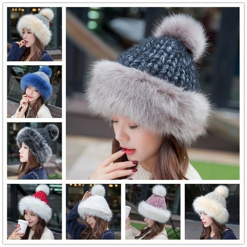 Damen Kunstfellbesatz Strickmütze Bommelmütze mit Bommel weich Winter warm Mütze - Bild 1 von 18