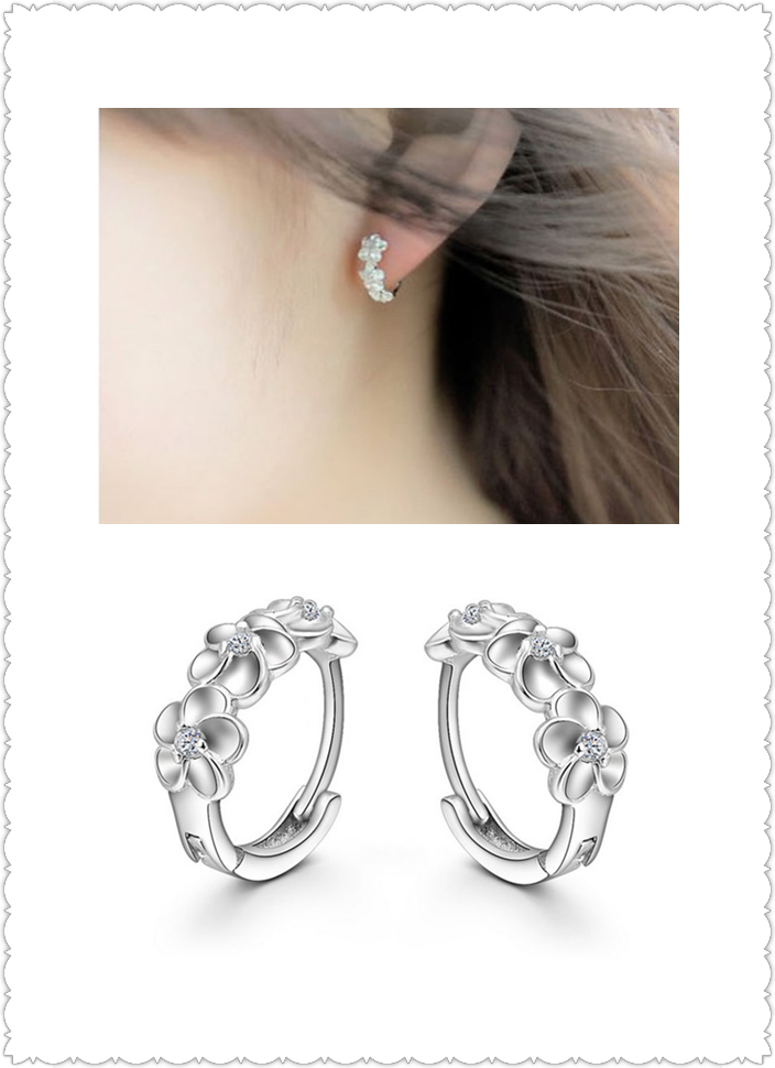 Silver Plated Crystal Flower Stud Earrings for Women - Rhinestone Fashion Jewelry  -image