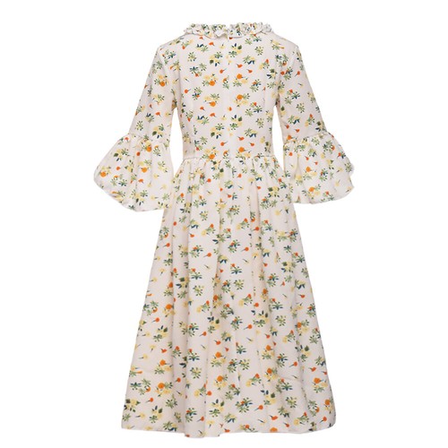 Historical Pioneer Girls Florals Dress Colonial Village Kids Pilgrim Costume - Picture 18 of 23