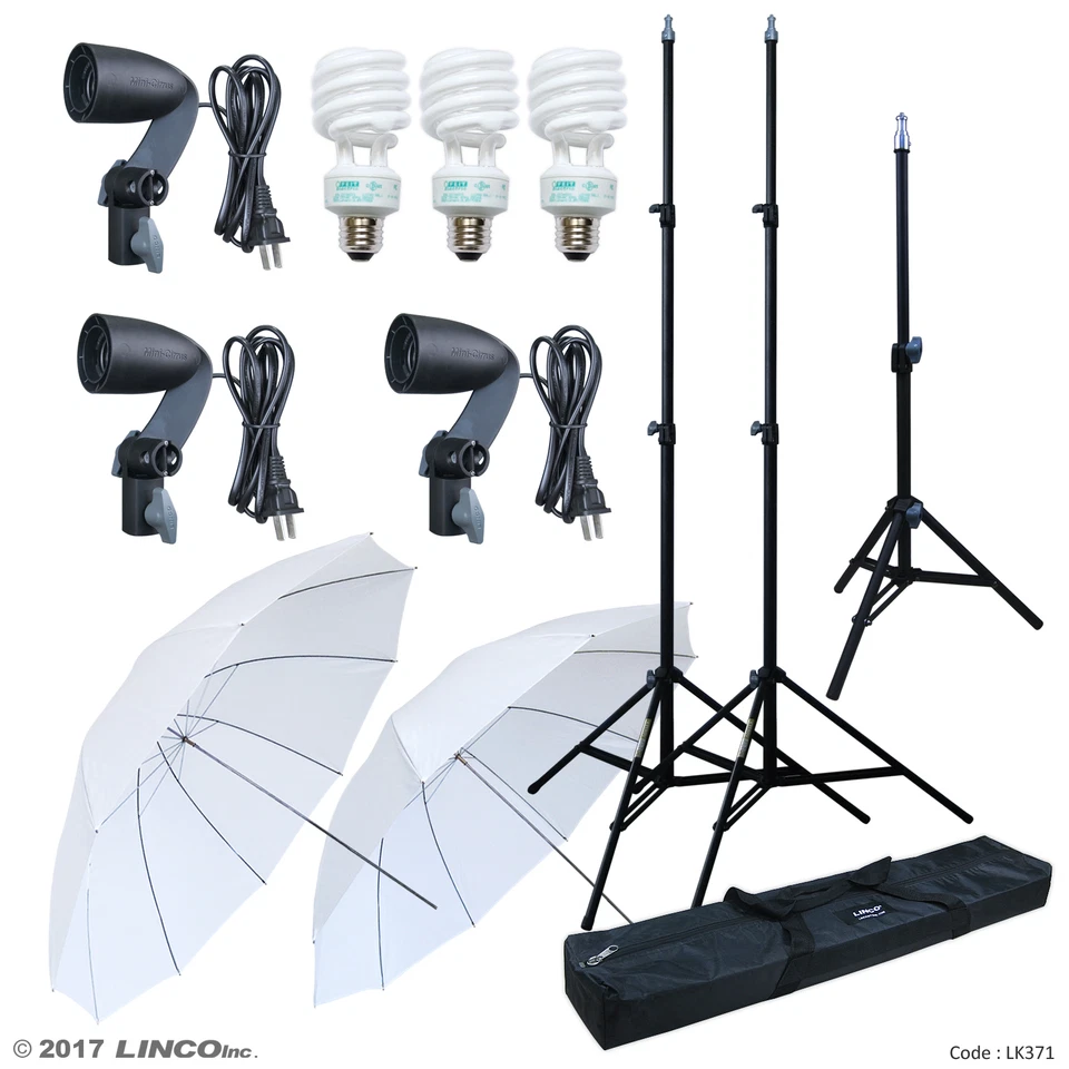 LINCO Lincostore Photography Studio Lighting Kit Photo Umbrella Bulb Stand LK371 - Image 2 of 4