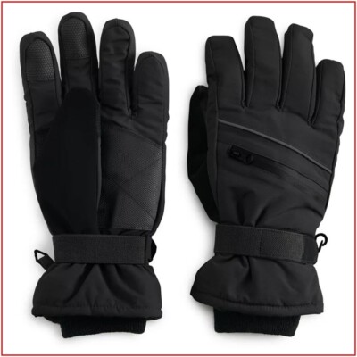 Tek Gear Mens WINTER SKI Gloves - THINSULATE Touch Screen BLACK - SMALL / MEDIUM