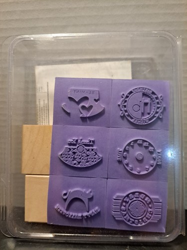 2007 Stampin' Up Party Punch 6 Stamps With Wood Blocks NIP Halloween Cat + - Imagen 2 de 2