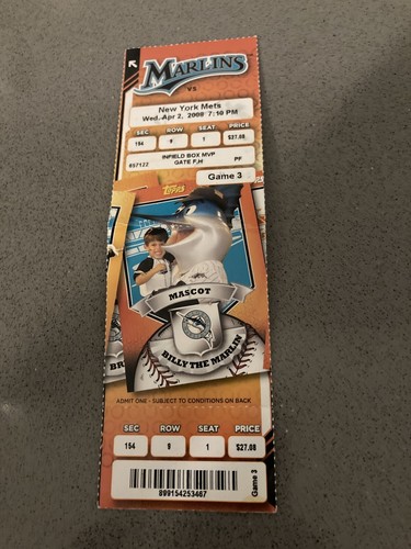 Miami Marlins Vs New York Mets Ticket Stub 4/2/08 - 第 1/1 張圖片
