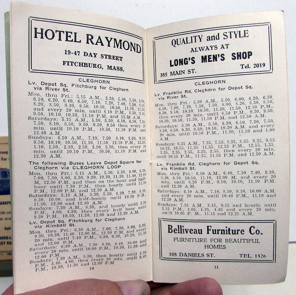 1948 Chevrolet Car Dealer Fitchburg Mass Shoppers Guide Bus Schedule