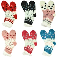 Womens Thick Fuzzy Non-skid Sherpa Fleece Thermal Star Home Slipper Socks LOT