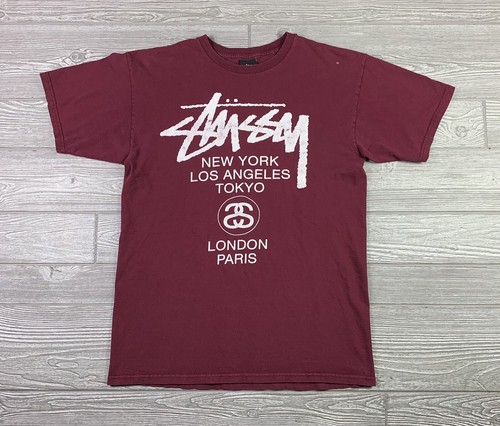 STUSSY World Tour Burgundy Graphic T 