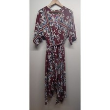 Lulus Hi-Lo Dress Women S Maroon Floral Short Sleeve Lined Feminine Romantic