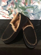 VONMAY Suede Slippers NWOB  Sz US 8 Black Faux Sheep Skin Fur Lined