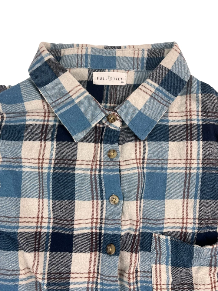 Женская рубашка на пуговицах с полным наклоном синяя клетчатая с длинным рукавом рулон вкладка - средняя - Изображение 3 из 4