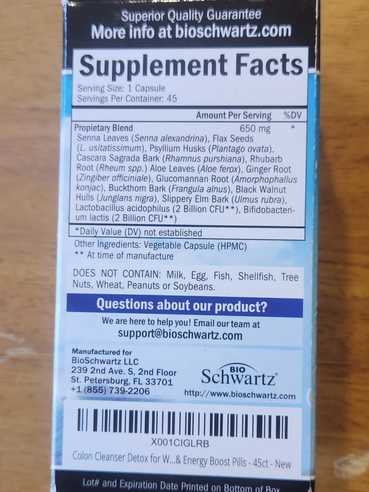 Bio Schwartz Advanced 15 Day Colon Detox & Cleanse (1Bottle, 45ct) 12/