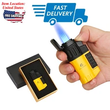 Galiner Windproof 4 Jet Flame Cigar Torch Lighter Pocket Refillable NO Gas Punch