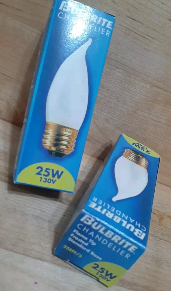 2 CT: Bulbrite FLAME TIP FROSTED 25 WATT 130V Torpedo Chandelier Bulb Lamp SAVE! - Image 3 of 4