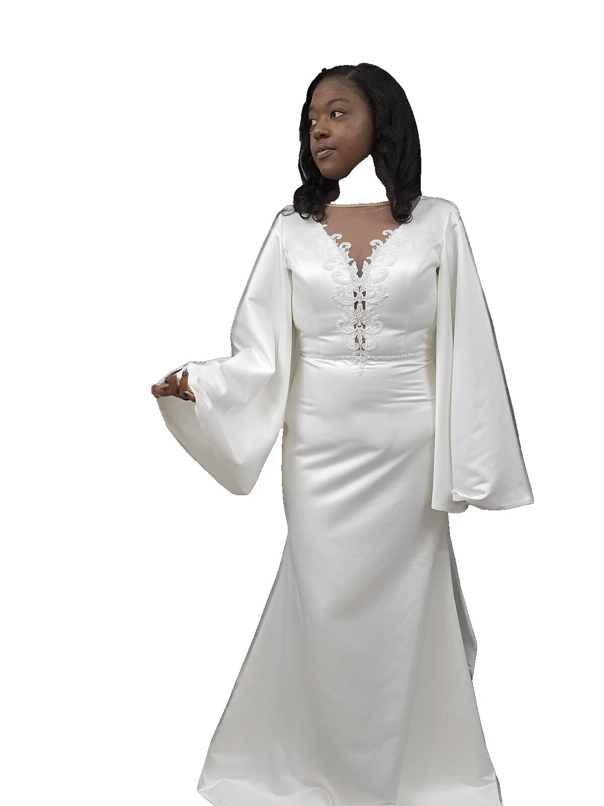 Columna de Satén/Vaina de manga larga vestidos de novia