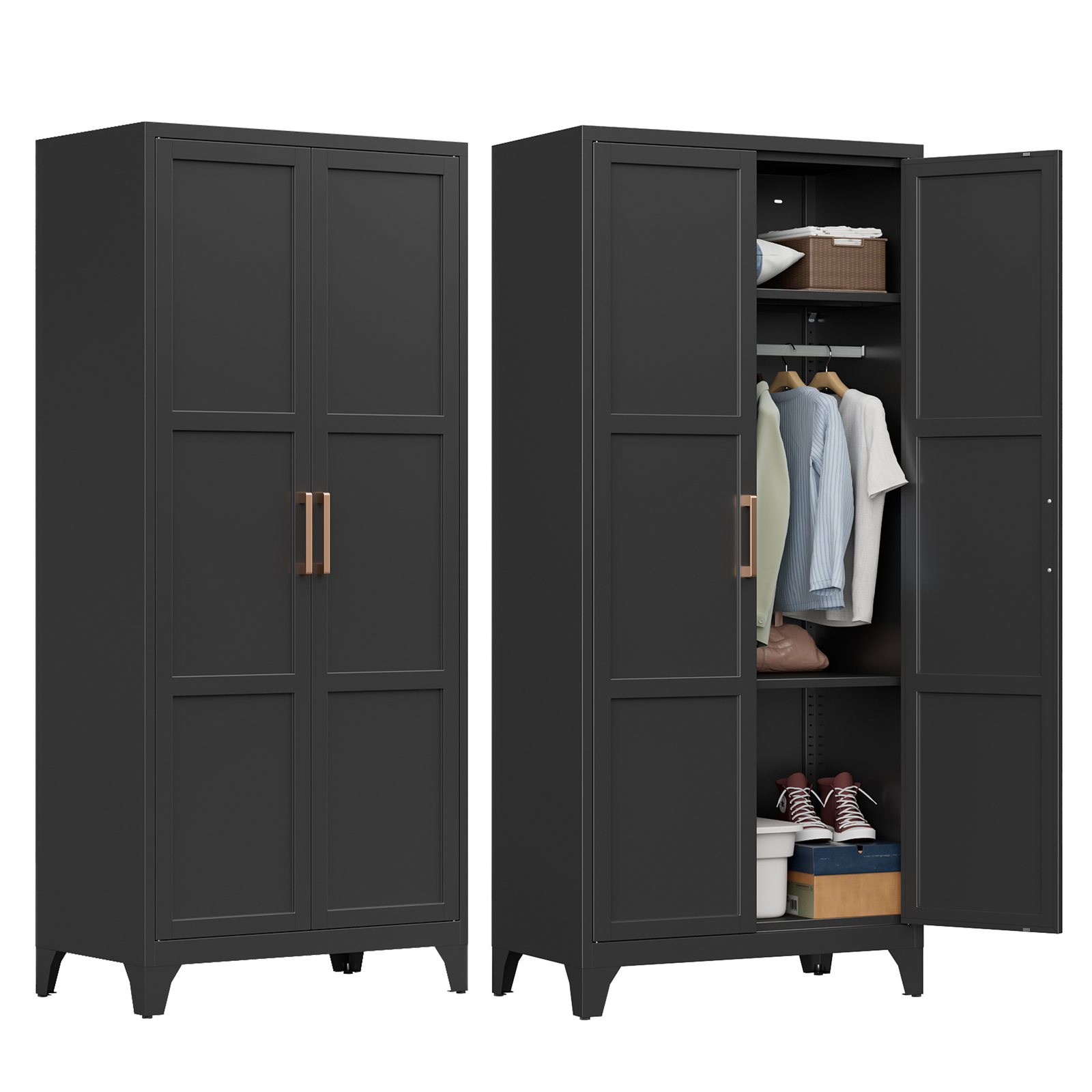 Metal Wardrobe Cabinet with Door for Clothing Storage - Armoire & Wardrobe-image