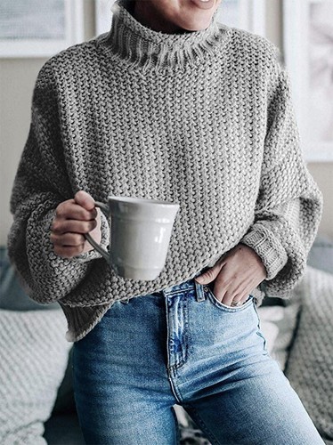 Women Turtleneck Sweaters Batwing Long 
