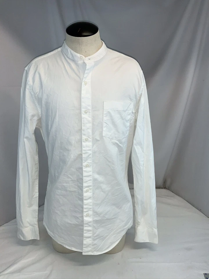 Camisa Topman Cuello Tab Manga Larga M Hombres Blanca 100% Algodón Usada Una Vez YGI G0-160 Foto 2 de 4