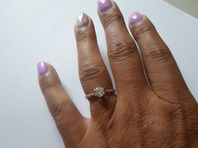 Bague Solitaire En Argent Massif Avec Zirconium - Taille 53 (environ), Occasion