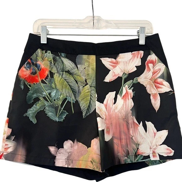 Pantalones Cortos TED BAKER Estampado Floral Satinado en Negro Talla 2 EE. UU. 6 Foto 3 de 4