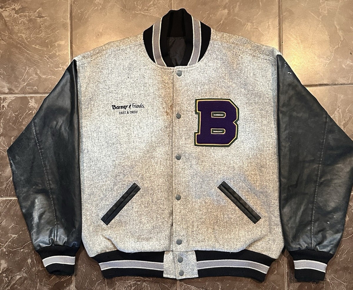 belvest × barneys newyork jacket gray Vintage Barney & Friends Cast and Crew Promo Gray Varsity