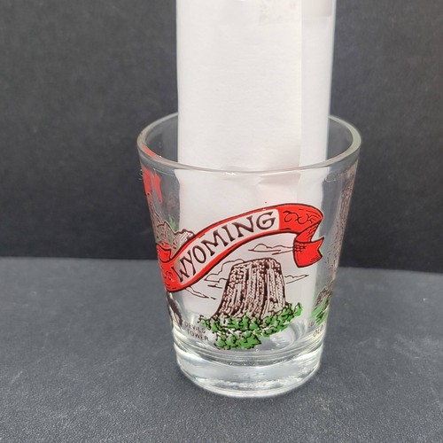 Vaso de chupito vintage esmaltado en relieve de Wyoming recuerdo de EE. UU. - Imagen 6 de 9