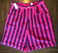 Gitano VTG 80  s 90's Striped DENIM High Rise Shorts Sz 32/18W Pink/Purple NEW
