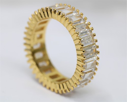 Emerald Cut CZ Diamond Eternity Promise Wedding Band 14K Yellow Gold Over 2.45Ct - Bild 3 von 4