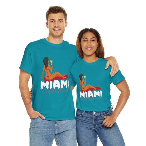 Miami Beach South Beach Unisex Heavy Cotton Tee T-Shirt 'Miami South Beach' - Picture 63 of 118