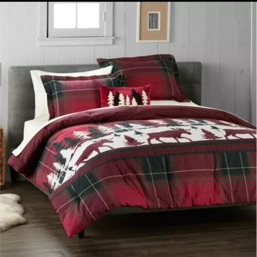 New Cuddl Duds FULL/QUEEN heavyweight flannel 4 piece comforter set Lodge Plaid - Picture 2 of 5