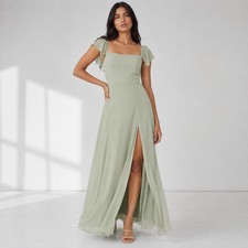 Anthropologie Jenny Yoo Elsie Off Shoulder Flutter Sleeve Green Chiffon Dress 2