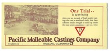 Pacific Malleable Castings Co - Station G - Oakland, Californie, buvard inhabituel
