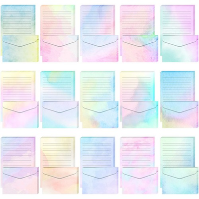 #ad 200 Pieces Watercolor Stationary Paper and Envelopes Set Including 100 Lined ... $33.85