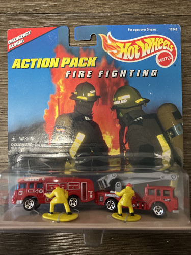 Hot Wheels ACTION PACK FIRE FIGHTING 1996 SET Emergency Alarm! Brand New #16148 - Picture 1 of 5