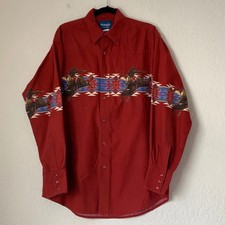 VTG Wrangler Western Shirt Men XL Red Pearl Snap Aztec Bull Rider Rodeo Cowboy