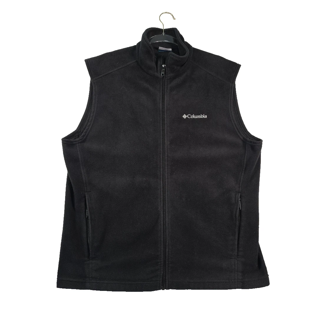 Columbia Fleece Vest Full Zip Sleeveless Men's L Outdoors Hiking Black Hiking