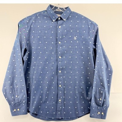 Original Penguin Mens XL Blue Geometric Micro Print Button Down Shirt Classic
