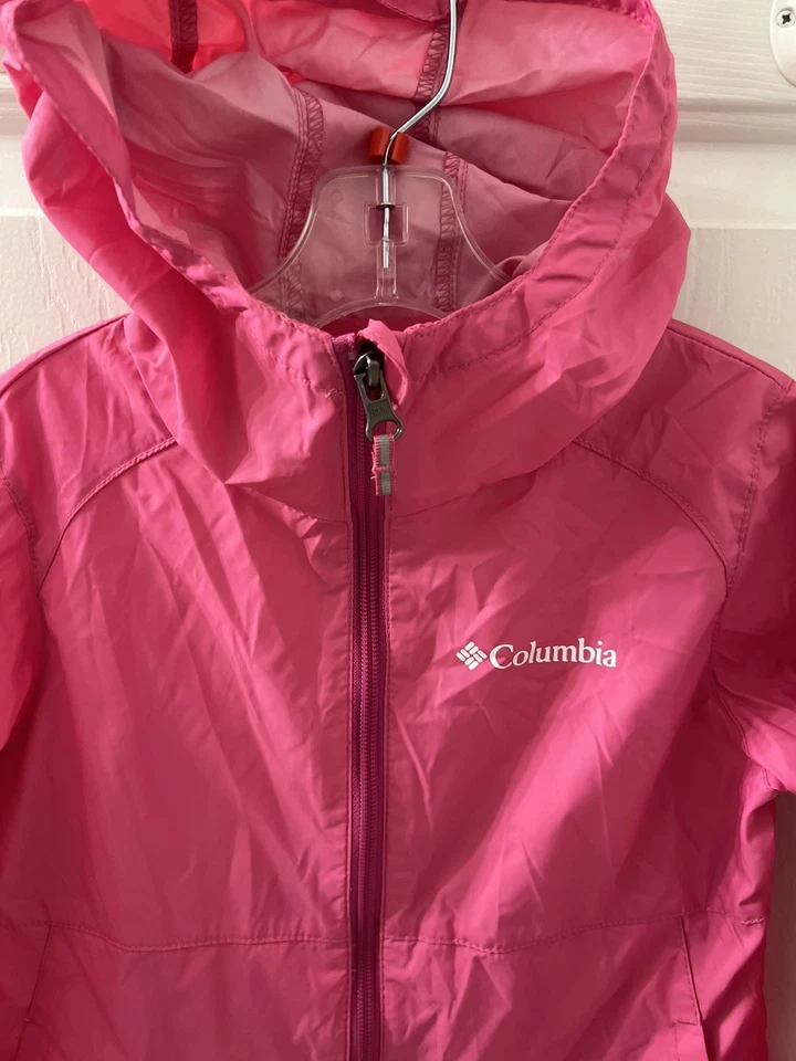 Columbia Girls Switchback II Pink Rain Zip Hooded Jacket Windbreaker XS (6/6x) - Image 4 of 4