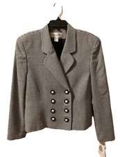 Christian Dior Vintage Blazer Double Breasted Suit Jacket Black White NWT Sz 10